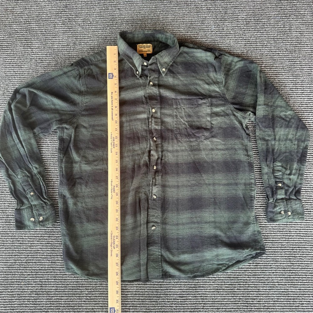 Northcrest Classic Mens Green Plaid Flannel Shirt Long Sleeve 100% Cotton Large - Picture 3 of 6